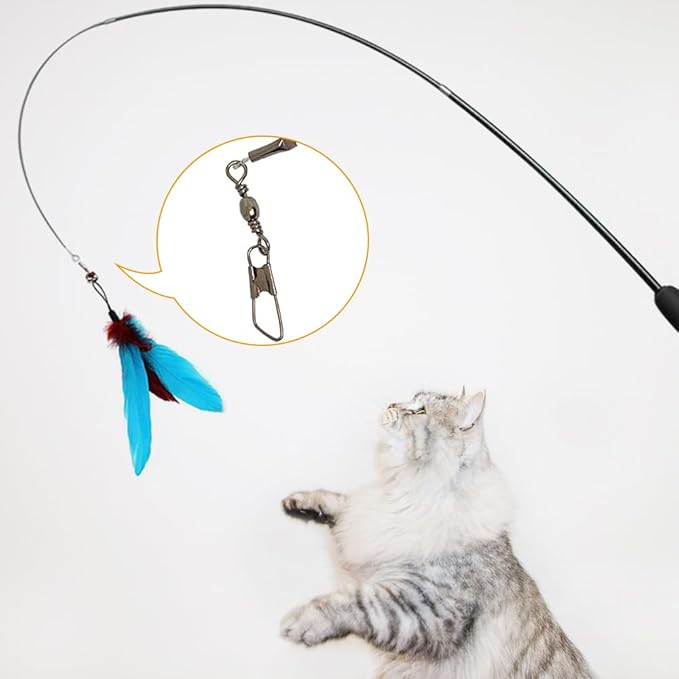 MiOYOOW Cat Toys Wand, Retractable Cat Rod 3-Section Interactive Cat Toys with EVA Non-Slip Handle for Indoor Cats Kittens(Not Include Replacement)
