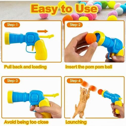 30 Pcs Soft Pom Pom Balls for Kittens with Cat Ball Launcher Toy, Interactive Plush Toy for Kitten Training and Play - Pet Products for Cats (3.0 CM with Bloster) - Image 7