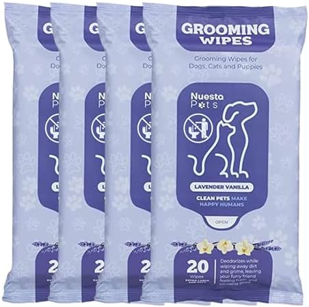 Pets XL Hypoallergenic Lavander Dog Grooming Cleaning Cloths 4 Pack by Nuesta