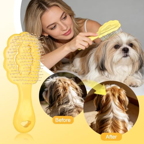 Cloud Shape Small Dog Grooming Brush (Yellow） - Image 5