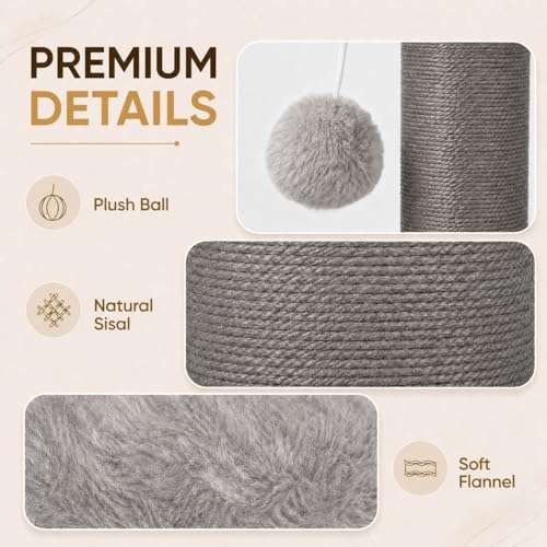 PAWSCRAT 32-Inch Tall Cat Scratching Post, 5.5-Inch Diameter, Sisal, Gery - Image 5