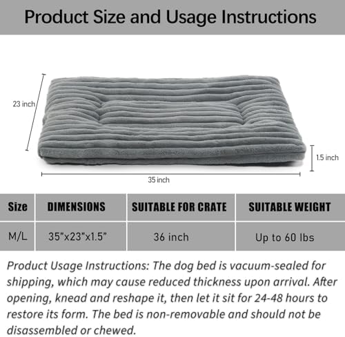 Dog Beds Crate Pad for Medium to Large Dogs Ultra Soft Dog Mat for Crate or Cage 36 Inch Washable and Anti-Slip Fluffy Flat Kennel Pad for Pets Cozy Sleeping Mattress Cushion,35" x 23",Grey - Image 4