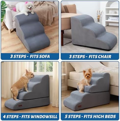 Dog Stairs and Ramp for High Bed, 5-Step Dog Steps for Small Dogs and Cats - Image 2