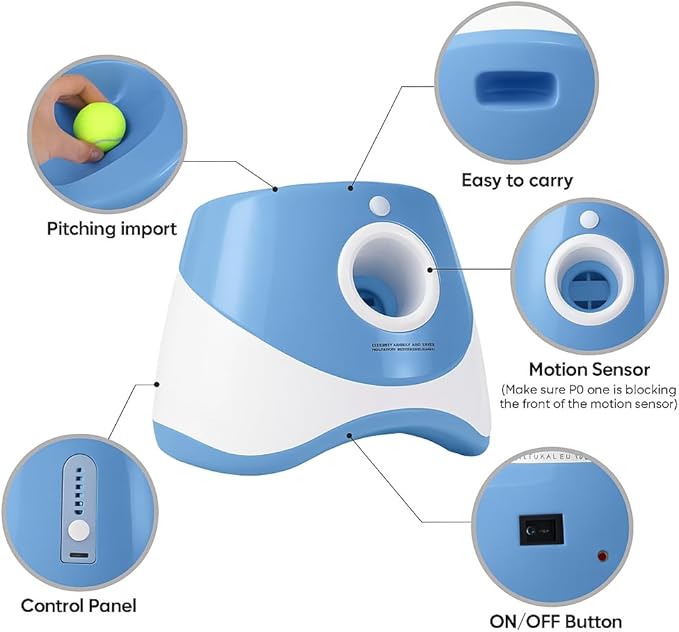 Automatic Ball Launcher Dogs: Interactive Fetch & Training Tool, Smart Mini Tennis Ball Thrower with 3-Setting Distance Control, Ultimate Self-Play Fetch Machine: Independent Fun & Exercise, Blue