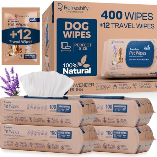 Dog Wipes for Paws and Butt (400 Ct) Plant Based Pet Wipes for Dogs & Cats by AllSettHealth
