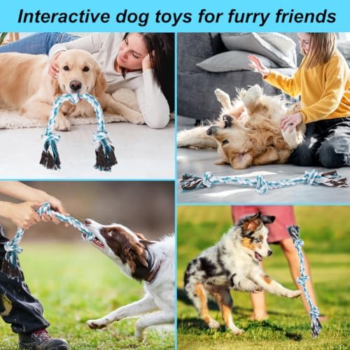 SZEE Dog Rope Toys, 24 in 3 Knots Chew Rope for Medium and Large Dogs, Natural Cotton Pet Pull Toy for Tug of War and Teeth Cleaning (Blue) - Image 5