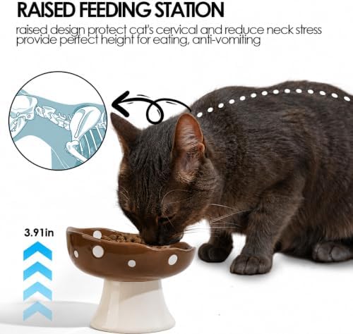 Brown Mushroom Cat Bowl, Elevated Ceramic Bowl for Cats - Image 4
