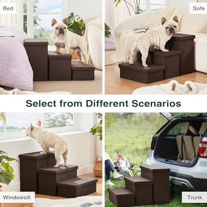 Love's cabin Dog Stairs for High Bed, Foldable Pet Stairs for Small Medium or Large Dogs Puppy with Storage for Bed or Couch, Cat Dog Steps Ramp with Zip up to 200 lbs, Coffee, 3 Steps - Image 6