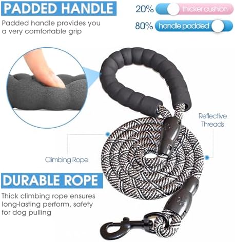 BAAPET 2/4/5/6 FT Dog Leash with Comfortable Padded Handle and Highly Reflective Threads for Small Medium and Large Dogs (5FT-1/2'', Black Silver) - Image 2