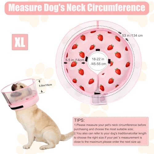 Inflatable Dog Cone Collar for Large Medium Small Dogs, Soft Dog Donut Collar Adjustable Recovery Cone for Pets After Surgery, Extra Enhanced Anti-Licking Guard Shield (Strawberry Print, X-Large) - Image 5