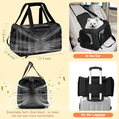 Cat Carrier with Litter Box, Cat Travel Carrier Soft Sided & Foldable Travel Litter Box for Cats, Fit for Cats or Kittens Up to 20 lbs, 17'*11.8'*11.8' inch Pet Carrier Bag, Camping & Traveling Black - Image 3