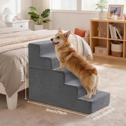 Dog Stairs, Steps and Ramp for High Bed & Sofa, 13-24" H Detachable Pet Stairs for Small Medium Dogs, Sturdy 40D Foam, Non-Slip, Washable Cover with Lint Roller, Grey - Image 7