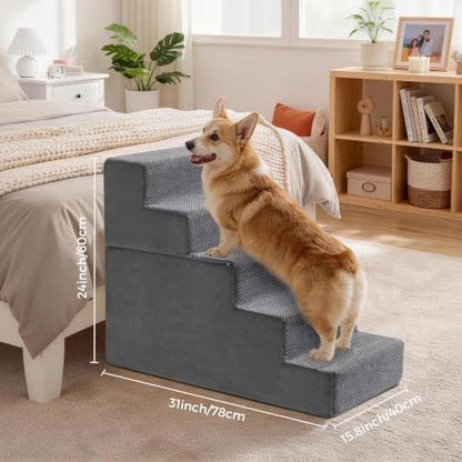 Dog Stairs, Steps and Ramp for High Bed & Sofa, 13-24" H Detachable Pet Stairs for Small Medium Dogs, Sturdy 40D Foam, Non-Slip, Washable Cover with Lint Roller, Grey - Image 7