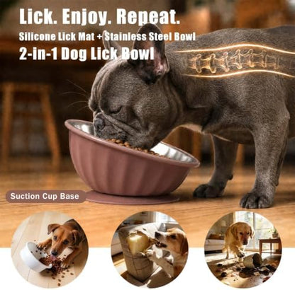2-in-1 Dog Lick Bowl, Silicone Lick Mat & Stainless, Suction Cup - Image 2