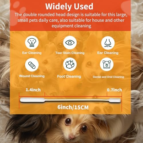 300 PCS 6 Inch Long Cotton Swabs in Box - Professional Large Cotton Swabs with Bamboo Handle - Double Sided Dog Ear Swabs - Specially Designed Big Cotton Swabs for Dog Ear, Cleaning Solution - Image 6