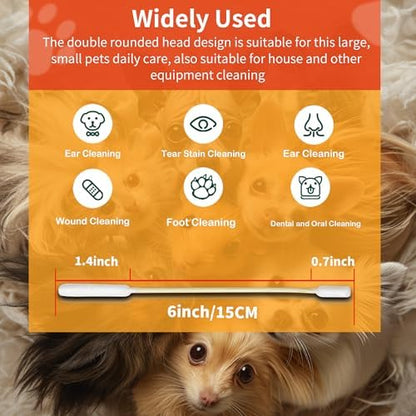 300 PCS 6 Inch Long Cotton Swabs in Box - Professional Large Cotton Swabs with Bamboo Handle - Double Sided Dog Ear Swabs - Specially Designed Big Cotton Swabs for Dog Ear, Cleaning Solution - Image 6