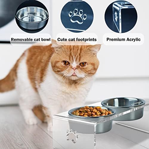 Raised Cat & Dog Bowl, Elevated Pet Feeding Station with 15 Tilted Neck Protective Acrylic Stand, Double Stainless Steel Bowls, for Small, Medium, Large Cats & Dogs - Image 4