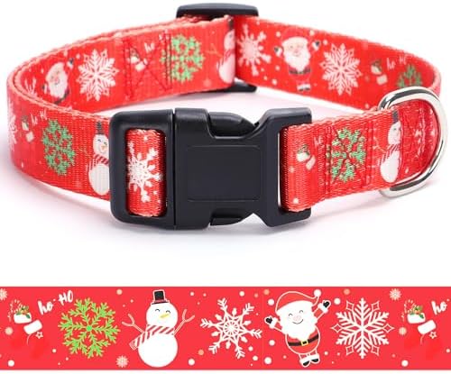Christmas Dog Collar with Buckle Adjustable Safety Nylon Collars for Small Medium Large Dogs, Cute Stylish Girl Boy Christmas Dog Collar (Christma Red,L) by BOOMIBOO