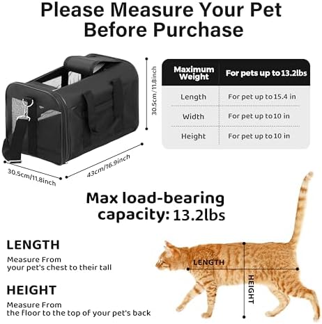 FluffyDream Pet Travel Carrier Soft Sided Portable Bag for Cats, Small Dogs, Kittens or Puppies, Collapsible, Durable, Airline Approved, Travel Friendly (Grey, 17.0" L x 10.0" W x 11.0" H) (Black) - Image 2