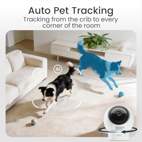 youkey 2.5K Indoor Pet Security Camera, Two-Way Audio Chat to Your Pets, AI Pet/Human Detection, 360° AI Human Tracking, Privacy Mode, No Monthly Fees, Night Vision, WiFi 6（2.4GHz & 5GHz） - Image 4