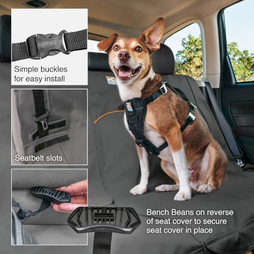 Kurgo Wander Bench Seat Cover, Dog Car Seat Protector, Waterproof & Stain-Resistant, Secure Fit, Charcoal Grey - Image 4