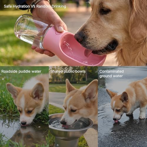 Foldable Dog Water Bottle, Leak Proof Portable Pet Water Dispenser for Dogs and Cats, One-Hand Travel Water Bottle for Walking Hiking Outdoor Use (350ml, Pink) - Image 6