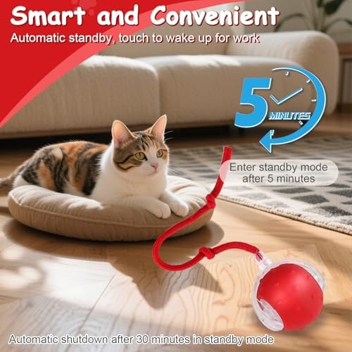 Interactive Cat Toys Smart Ball for Cats & Dogs! Now with 2 Rapid Tails. Features: 360°Auto-Rolling, Motion Activation& Bird Sounds. Perfect for Indoor Pet Exercise & Fun. (Blue) - Image 4