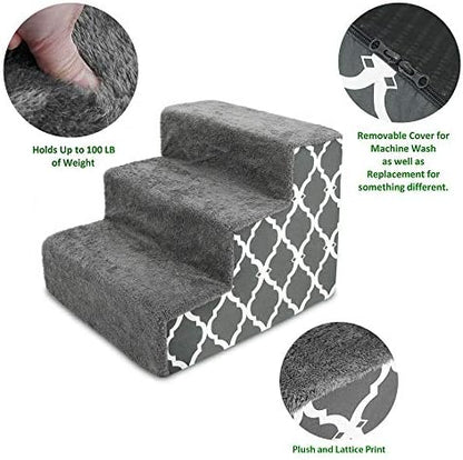 Best Pet Supplies Dog Stairs for Small Dogs & Cats, Foam Pet Steps Portable Ramp for Couch Sofa and High Bed Non-Slip Balanced Indoor Step Support, Paw Safe No Assembly - Gray Lattice Print, 3-Step - Image 3
