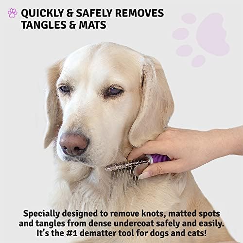 Poodle Pet Bundle - Dematting Fur Rake Comb Brush Tool with Steel Safety Blades for Detangling Matted or Knotted Undercoat Hair and Slicker Brush for Small and Large Dogs Pet Hair Remover - Image 6