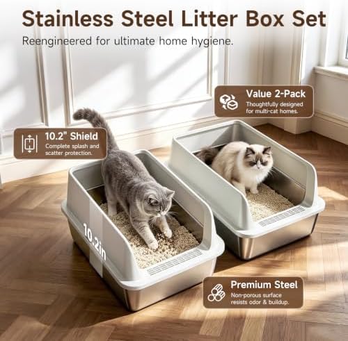 High-Sided Stainless Steel XL Cat Litter Box for Cats - Image 2