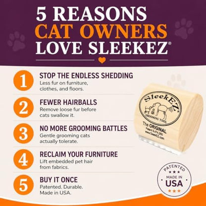 SleekEZ Cat Brush for Shedding - Deshedding Brush for Cats - Patented Grooming Tool for Removing Loose Fur, Undercoat & Hair - Made in USA - Works on Short, Medium & Long Coats - Image 2