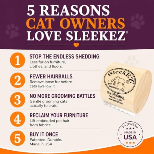 SleekEZ Cat Brush for Shedding - Deshedding Brush for Cats - Patented Grooming Tool for Removing Loose Fur, Undercoat & Hair - Made in USA - Works on Short, Medium & Long Coats - Image 2