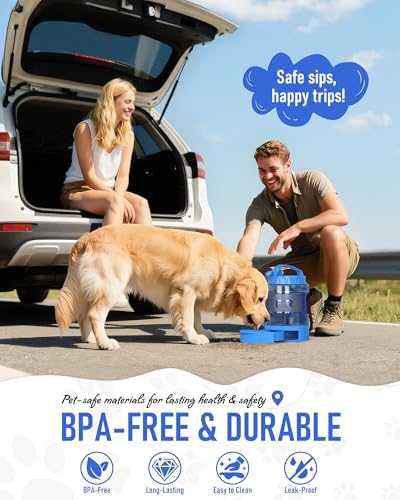 Portable Dog Travel Water Bottle, 77oz Large Dog Water Bowl Dispenser Portable, Leakproof Pet Drinking Bottle Dispenser for Hiking Camping Walking Travelling Beach Car Trips, BPA Free,Blue - Image 2