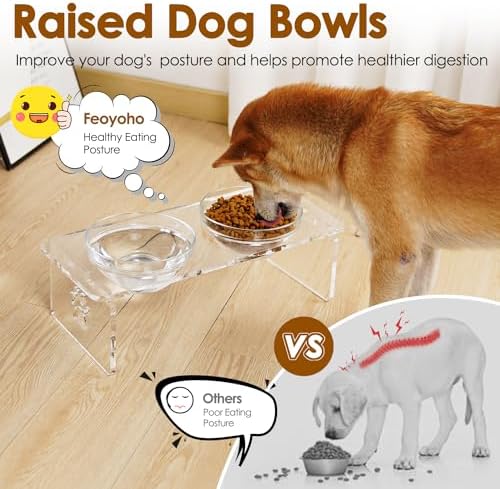 Elevated Dog Bowls for Medium Dogs – 5.5” Acrylic Raised Pet Feeder Stand with 2 Stainless Steel & 2 Glass Removable Bowls – Food & Water Dish Set - Image 5