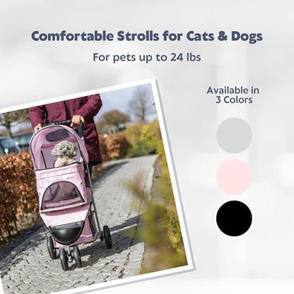 Trixie Foldable Pet Stroller for Cats and Dogs, Pet Carrier Strolling Cart with Weather Cover, Storage Basket, Cup Holder, Pink - Image 2