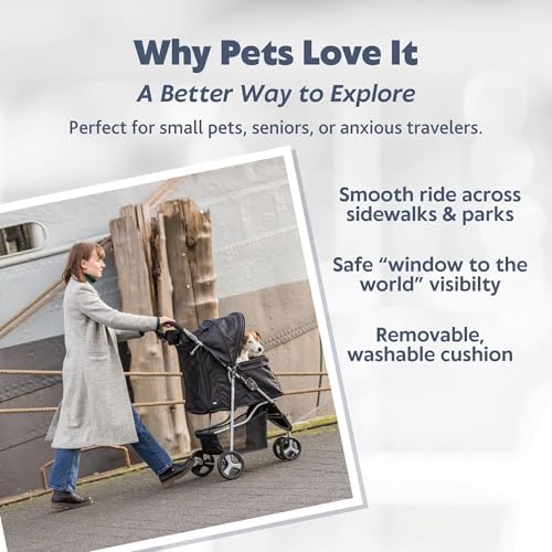 TRIXIE Foldable Pet Stroller for Cats and Dogs, Pet Carrier Strolling Cart with Weather Cover, Storage Basket, Cup Holder, Black - Image 4