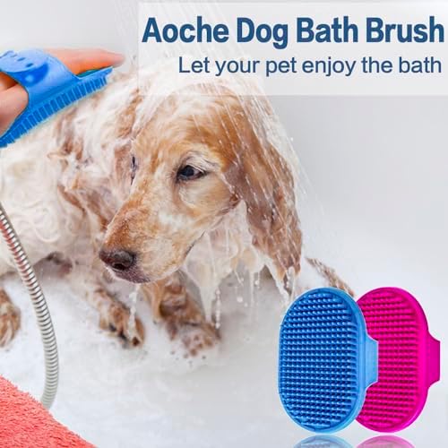 Dog Bath Brush Pet Bath Comb Brush Soothing Massage Rubber Comb 2pcs with Adjustable Ring Handle for Long Short Haired Dogs and Cats (Blue+Rose) - Image 6