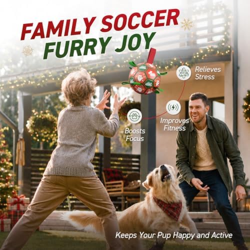 QDAN Christmas Dog Toys: Soccer Ball with Straps for Outdoor Play, Tug of War, Puppy Gifts - Durable 8-Inch Balls for Medium Large Dogs - Image 3