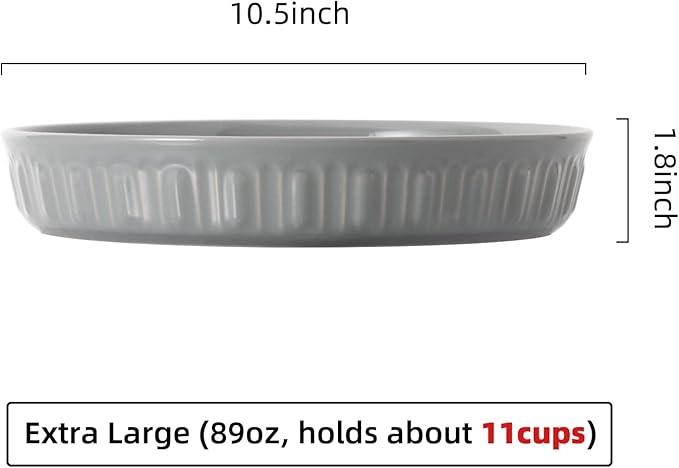 Fun Elements Shallow Dog Bowls, 10.5" Ceramic Large Food Plate for Small, Medium and Large Breeds, Non-Slip, Flat and Wide, Dishwasher Safe, Suitable for Dogs and Cats (Grey)