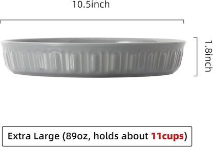 Fun Elements Shallow Dog Bowls, 10.5" Ceramic Large Food Plate for Small, Medium and Large Breeds, Non-Slip, Flat and Wide, Dishwasher Safe, Suitable for Dogs and Cats (Grey)