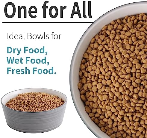 Grey White Dog Bowl Ceramic for Medium Large Breed, Heavy Weighted Dog Food Water Feeder Dish, 8 in Non - Slip Modern Cute Extra Big Porcelain Pet Bowl Maze Wide Mouth - Image 3