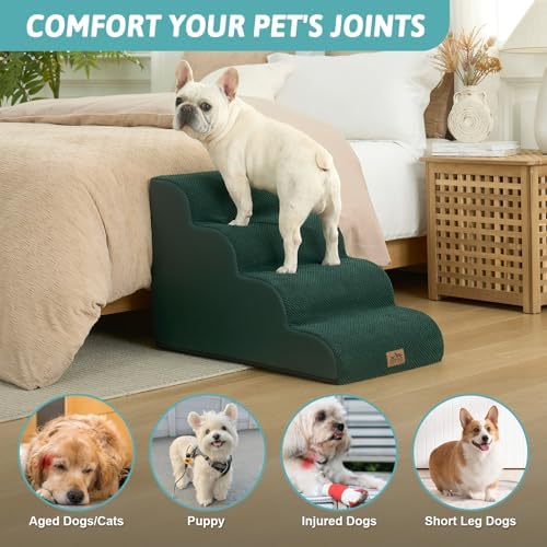 COZY KISS Wide Dog Stairs for Small Dog 19.7" H, 4 Step Pet Ramp for Bed - Image 4