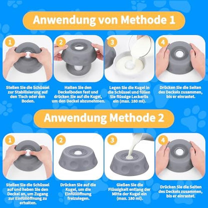 Slow Feeder Dog Bowls for Liquid Treat, Dog Lick Bowl for Anxiety Relief & Fast Eaters, Anti-Slip Ball-in Bone Broth, 5/6 Cup Pup Lick Toy for Peanut Butter Large Medium Small Pet Cats Gray - Image 6