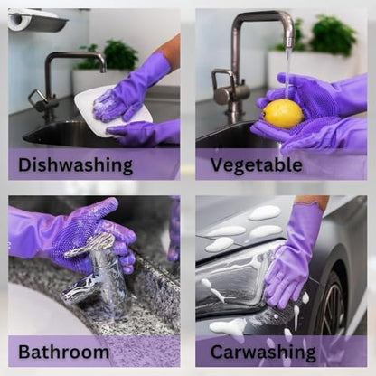 Pet Grooming Gloves Silicone Gloves with High-Density Teeth Enhanced Five Finger Design for Dogs Cats Bathing Massaging (Purple) - Image 7
