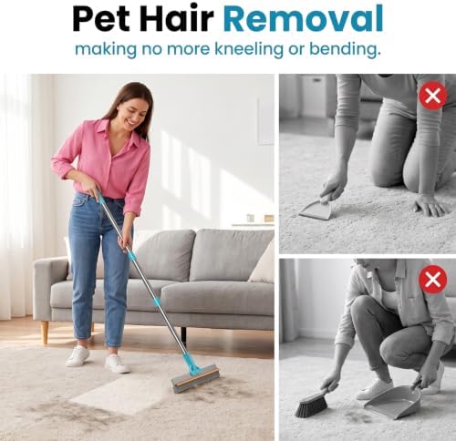 4 in 1 Carpet Rake for Pet Hair Removal, Pet Hair Remover Tool with Metal Scraper & Silicone Brush,54'' Adjustable Handle, 4 PCS Carpet Scraper Set, Dog Cat Hair Remover for Sofa, Couch, Car, Rug - Image 4