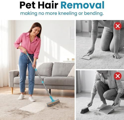 4 in 1 Carpet Rake for Pet Hair Removal, Pet Hair Remover Tool with Metal Scraper & Silicone Brush,54'' Adjustable Handle, 4 PCS Carpet Scraper Set, Dog Cat Hair Remover for Sofa, Couch, Car, Rug - Image 4