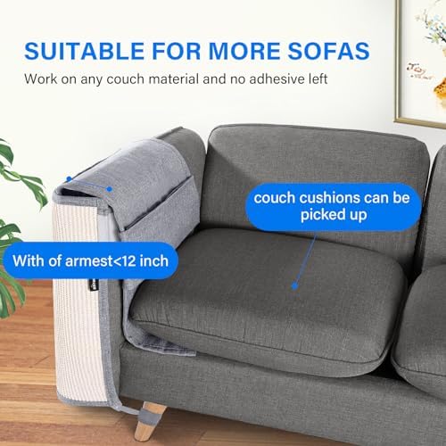 NATUYA Furniture Protectors from Cats - Couch Protector from Cat Claws with Sisal Scratching Pad Anti Cat Scratch Furniture Couch Sofa Corner (Light Gray, Left) - Image 5