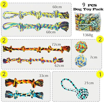 Speedy Panther 9 Pack Large Dog Rope Toys for Aggressive Chewers, 5 Knots Indestructible Chew Toy Kit for Medium Large Dogs, Puppy Teething Tug Toy, Colourful Cotton Dog Rope Toys - Image 3