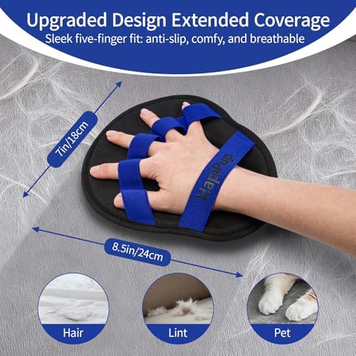 2 PCS Pet Hair Removal Glove, Magic Brush Electrostatic Mitt for Dogs & Cats, Reusable Grooming Gloves - Dog Hair Remover Tool with 5-Finger Design for Couch, Carpet, Clothing & Car Seat(Blue) - Image 2