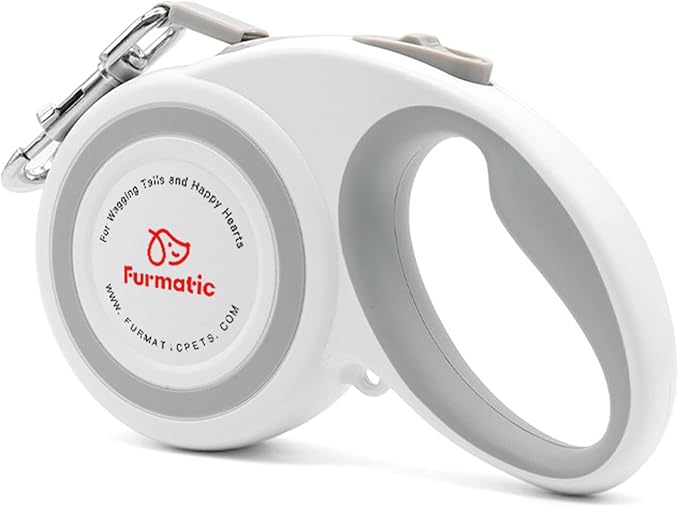 Tangle-Free Retractable Dog Leash | 16 ft Strong Reflective Nylon Tape | One-Hand Brake, Pause, Lock | (White, Small (3m))